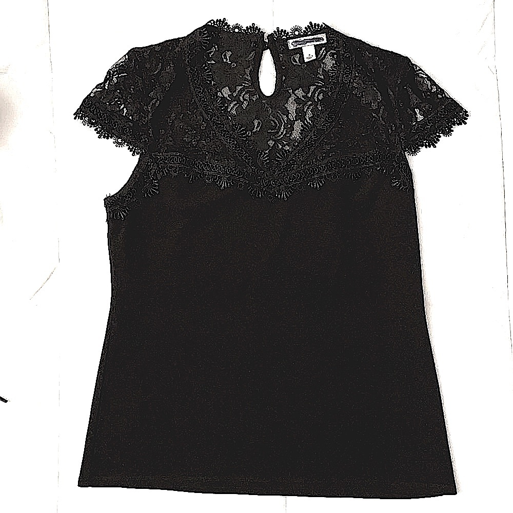 Black Lace Detailed Cap Sleeve Top